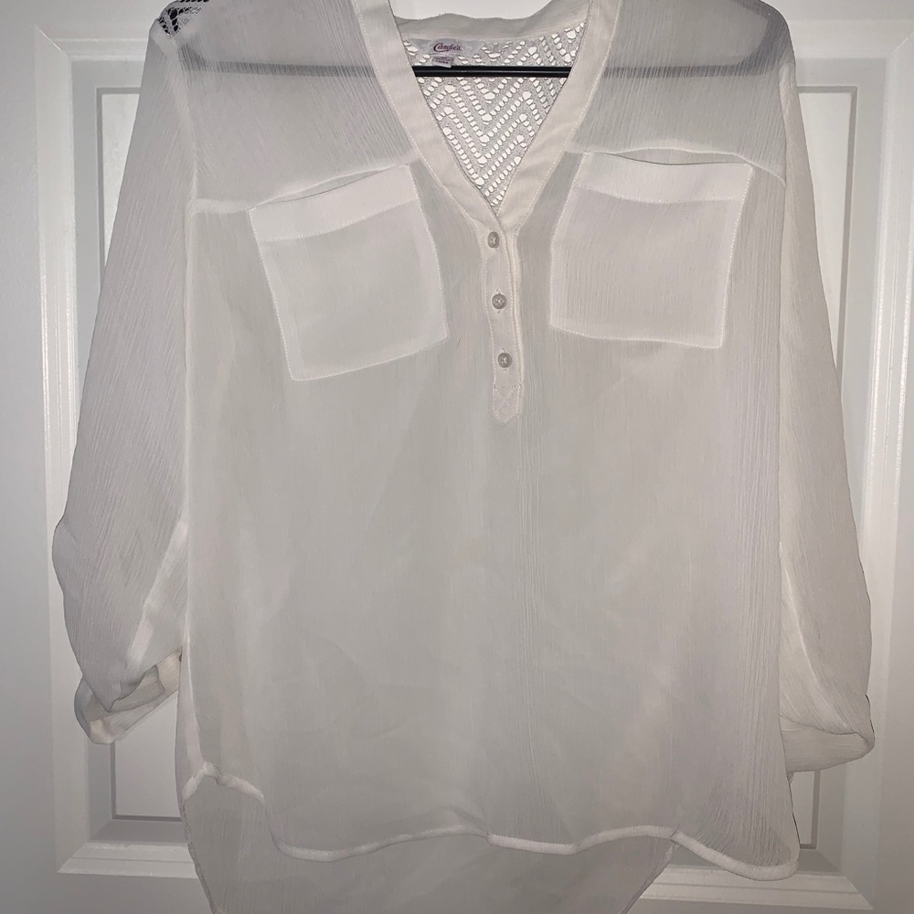 Super cute white blouse , with detail on back